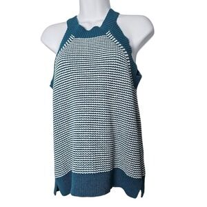 Ann Taylor Loft Teal White Knit Sweater Tank Women's Small P Dark Academia